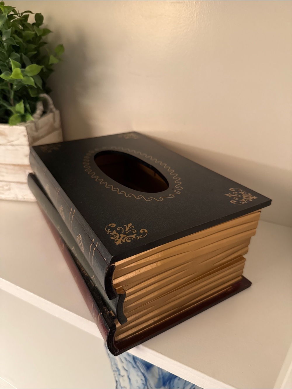 Vintage Faux Book Tissue Box Cover Decorative Library Style Wood Tissue Holder